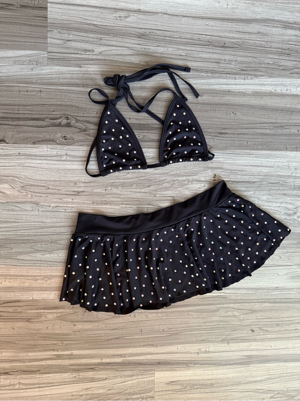 Bubblegum Black Rhinestone Bikini Top and Skirt Set